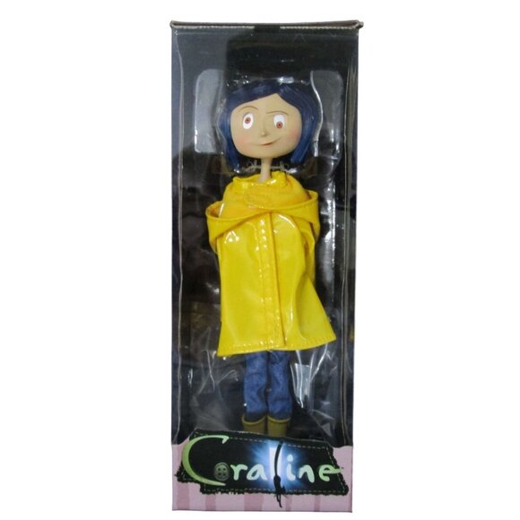 Coraline 10" Posable Figure Yellow Raincoat Boots Blue Hair NECA Reel Toys NIB - Picture 1 of 12